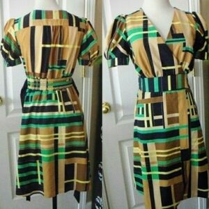 Preppy Dress Faux Wrap Knee Length Puff Sleeve XS Womens X-Smal